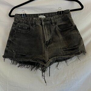 Tobi Distressed Black Denim Cheeky Shorts, Size 26